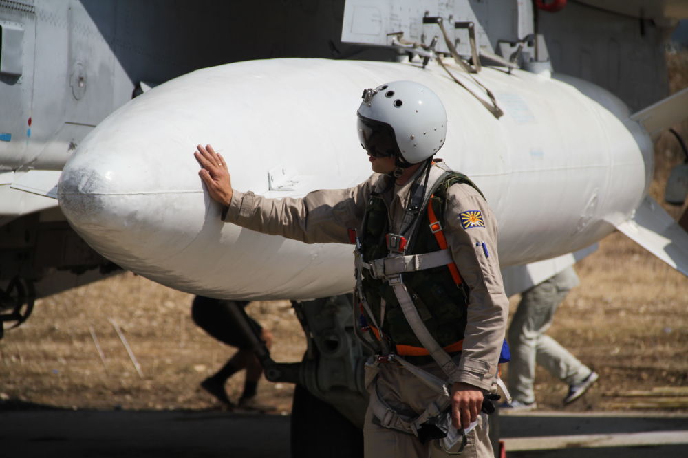 敘利亞的俄羅斯飛行員飛行前在其飛機中