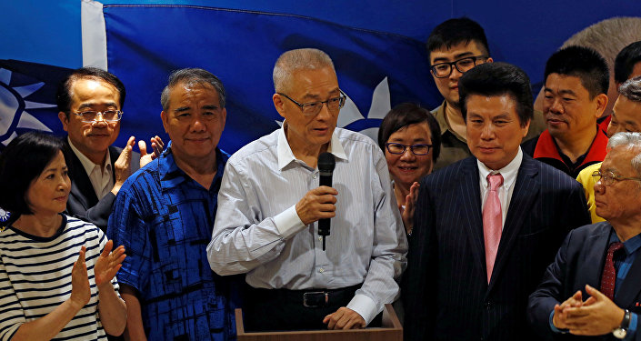 Wu Den-yih (C), newly elected chairman of Taiwan's opposition Nationalist Kuomintang Party