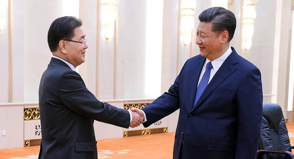 韩总统特使郑义溶会晤中国国家主席习近平