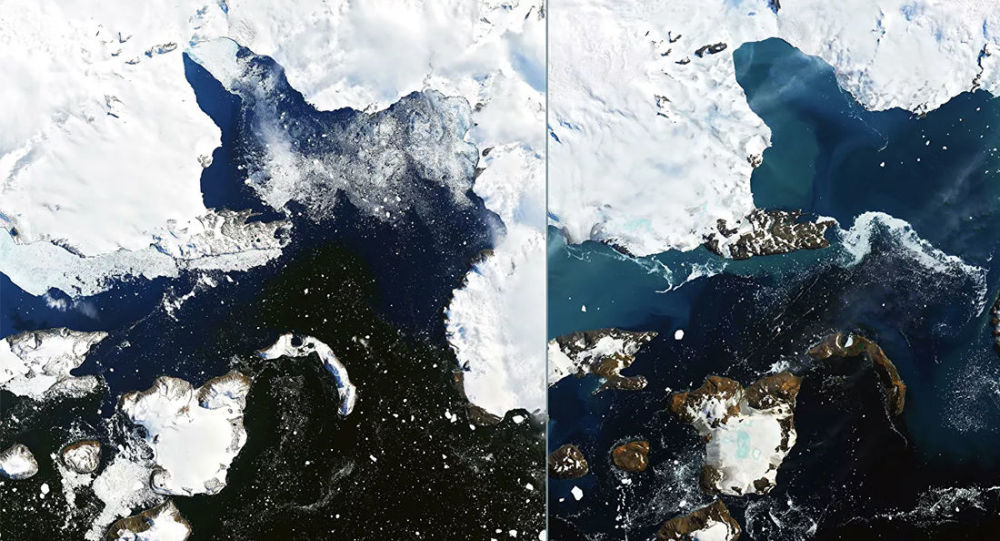 美国国家航空航天局展示南极冰川融化的程度